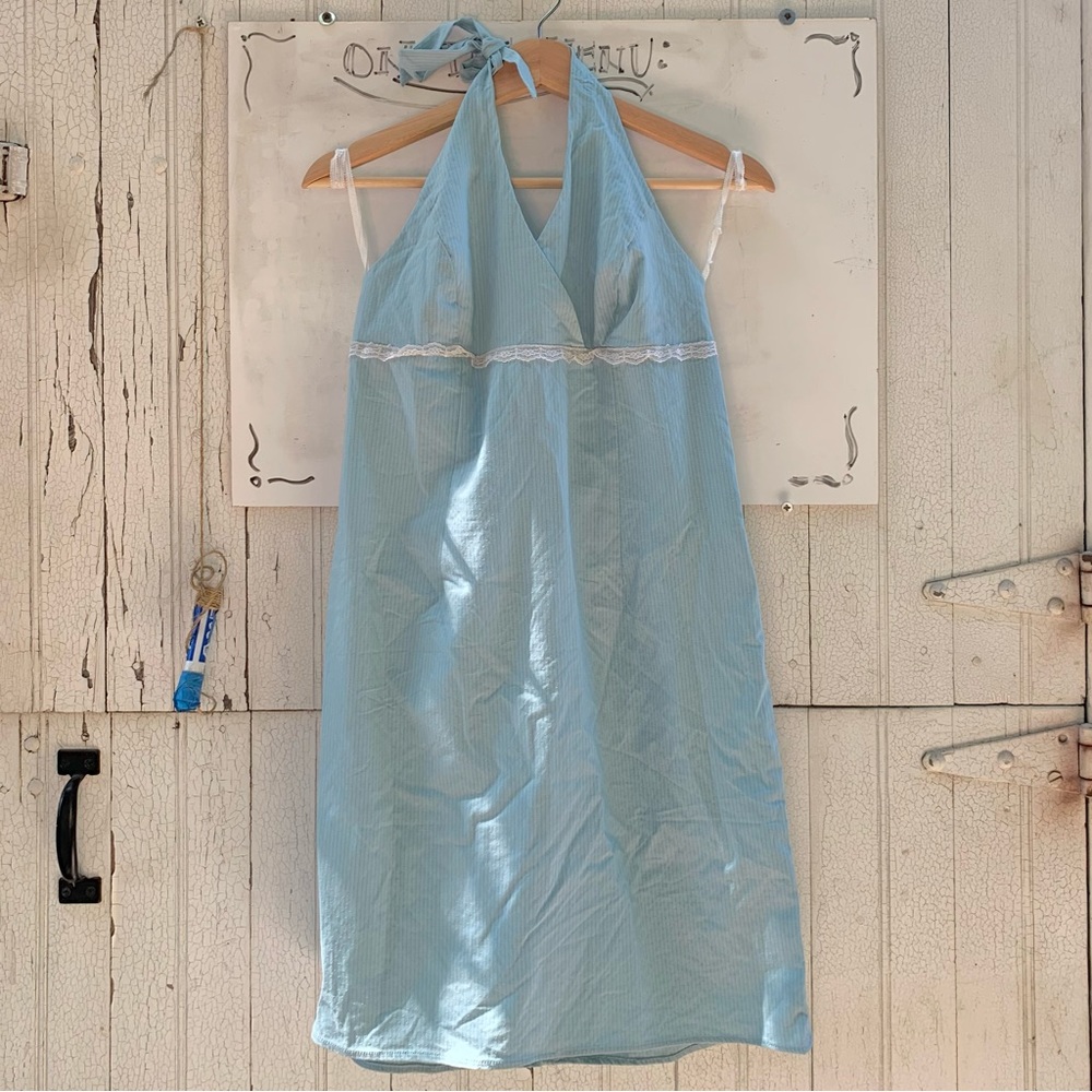 Y2K vintage Xhiliration baby blue halter mini dress size M/L